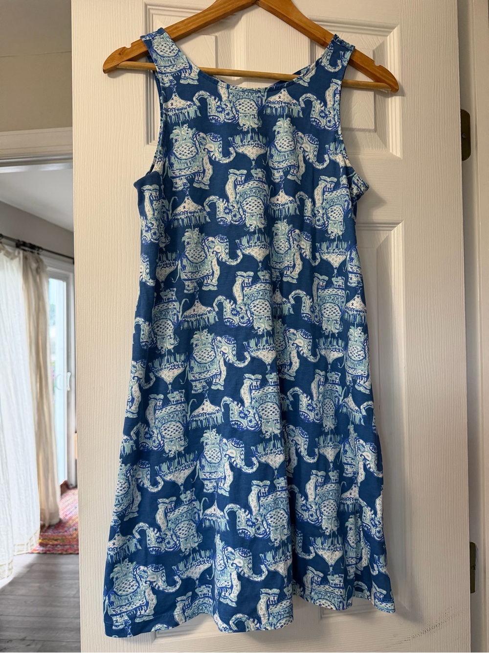 Lilly Pulitzer Blue Sleeveless Mini Kristen Swing Dress White Elephant Print